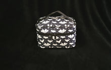 Load image into Gallery viewer, Rectangular shape makeup bag with top handle and zipper opening in the batty pattern