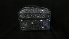 Load image into Gallery viewer, Rectangular shape makeup bag with top handle and zipper opening in the spiderwebs pattern