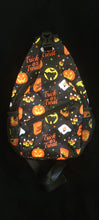 Load image into Gallery viewer, The sling bag in the vintage halloween pattern is a poly/twill bag, with 2 zipper pockets, 2 slip pockets, and 2 side netting pockets.