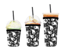 Load image into Gallery viewer, A set of three cup sleeves, in various sizes with the ghost paisley pattern.