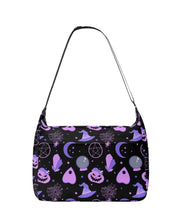 Load image into Gallery viewer, Mock-up of the Everyday, Everything bag in the witchy pattern. This is a canvas tote bag, with a zipper opening, and 2 side pockets.