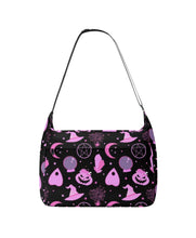 Load image into Gallery viewer, Mock-up of the Everyday, Everything bag in the witchy pink pattern. This is a canvas tote bag, with a zipper opening, and 2 side pockets.