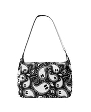 Load image into Gallery viewer, Mock-up of the Everyday, Everything bag in the ghost paisley pattern. This is a canvas tote bag, with a zipper opening, front zipper pocket, and 2 side pockets.