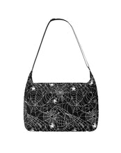 Load image into Gallery viewer, Mock-up of the Everyday, Everything bag in the spiderwebs pattern. This is a canvas tote bag, with a zipper opening, front zipper pocket, and 2 side pockets.