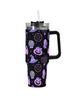 Load image into Gallery viewer, A 40oz stainless steel tumbler with a Halloween-themed witchy pattern.