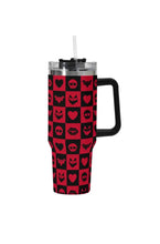 Load image into Gallery viewer, A 40oz stainless steel tumbler with a the checkered anti-valloween pattern.