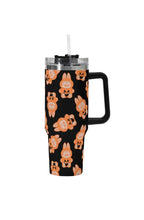 Load image into Gallery viewer, A 40oz stainless steel tumbler with a Halloween-themed pumpkin labubu pattern.