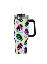 Load image into Gallery viewer, A 40oz stainless steel tumbler with a colorful funfetti-themed coffin cakes pattern.