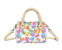 Load image into Gallery viewer, Mock-up of mini satchel bag with sweethearts pattern