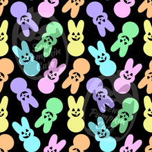 Load image into Gallery viewer, A pastel Easter Halloween themed pattern featuring bunny peeps with a jack-o’-lantern face