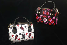 Load image into Gallery viewer, Two mini satchel handbags side by side. One featuring a nosferatu pattern and the other the valloween boo pattern.
