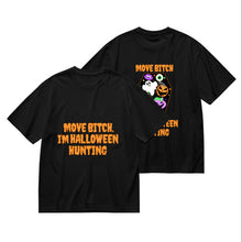 Load image into Gallery viewer, 2 black t-shirts with pink text and graphic designs
