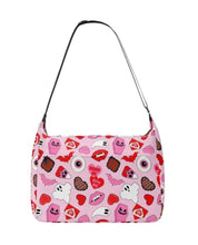 Load image into Gallery viewer, Mock-up of the Everyday, Everything bag in the valloween pink pattern. This is a canvas tote bag, with a zipper opening, front zipper pocket, and 2 side pockets.
