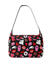 Load image into Gallery viewer, Mock-up of the Everyday, Everything bag in the valloween pattern. This is a canvas tote bag, with a zipper opening, front zipper pocket, and 2 side pockets.
