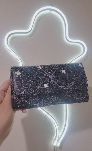 Full display of spiderweb trifold wallet
